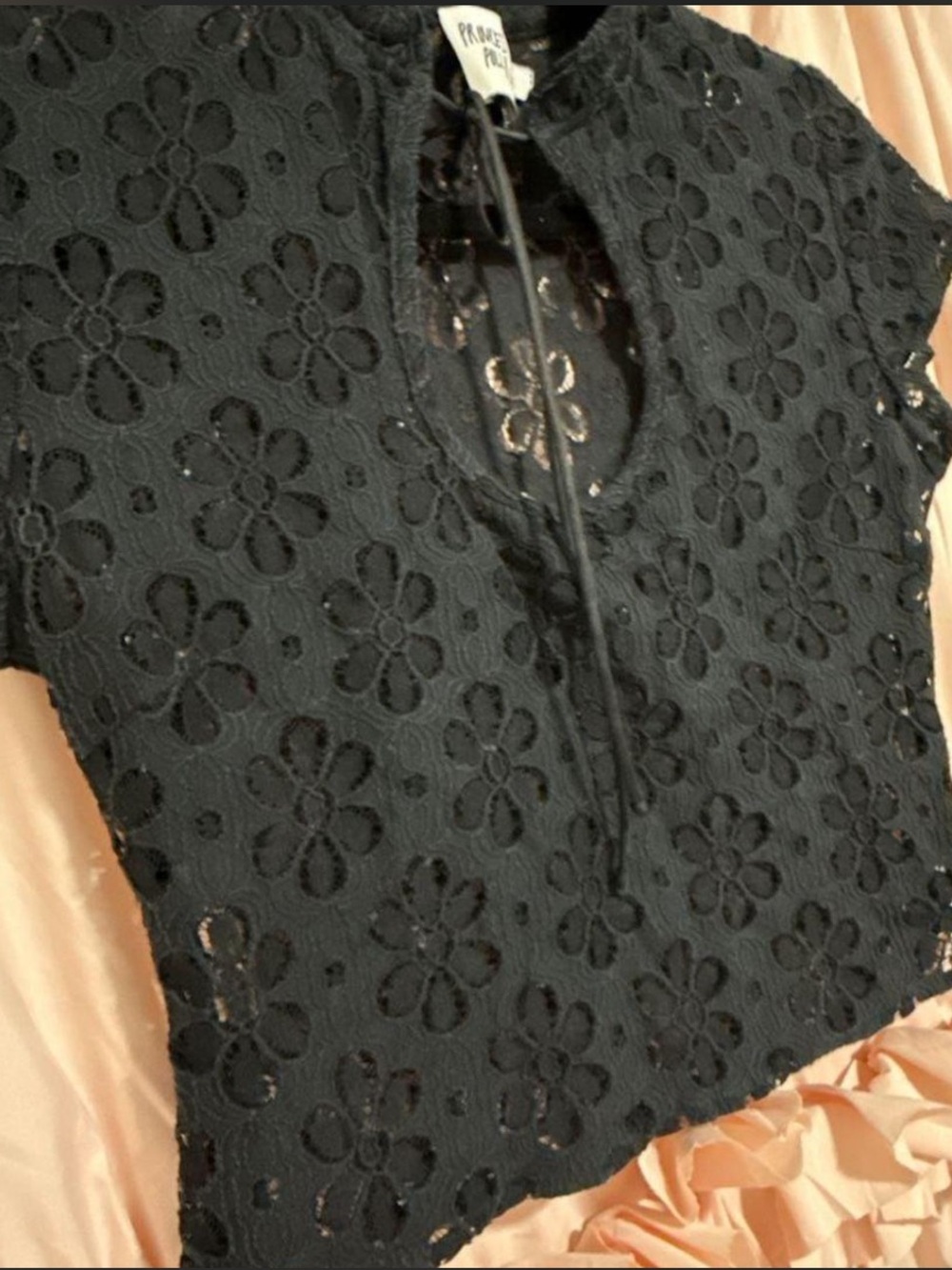 Princess Polly Black Floral Eyelet Tie-Neck Top - Perfectly Pretty